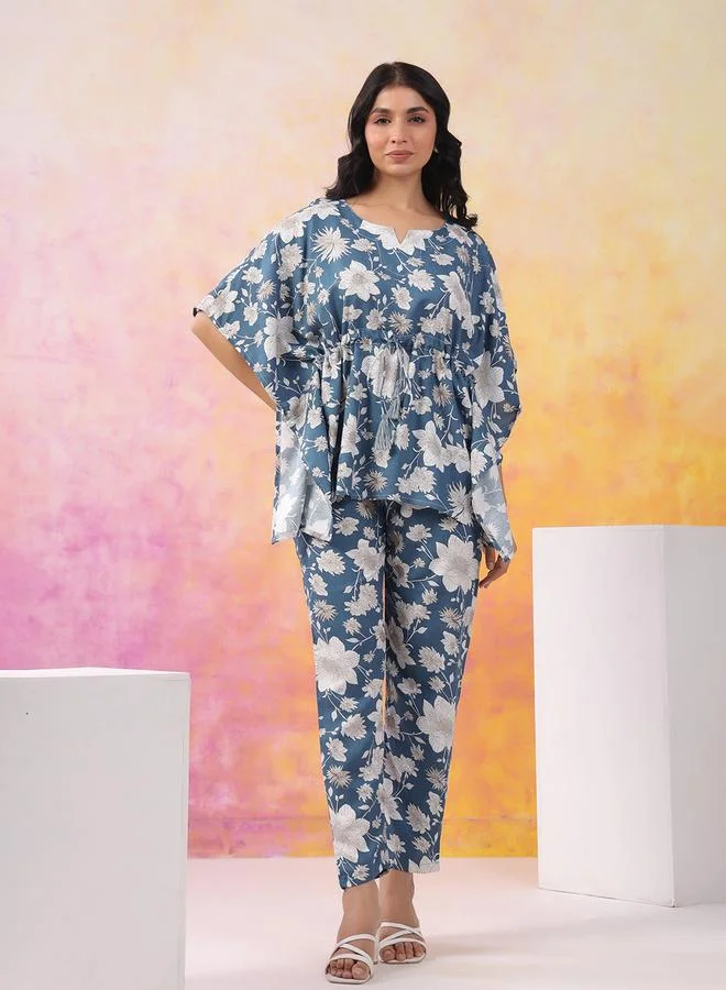 تايك تو طقم قفطان وبنطلون رايون مطبوع